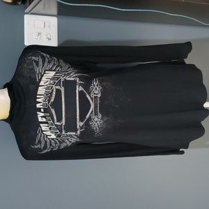 Harley Davidson Rhinestone Bling Longer Length Mock Turtleneck Top Sz L